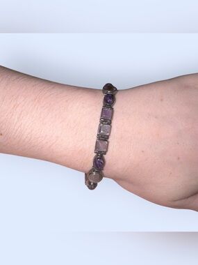 Vintage Sterling Silver Amethyst Link Bracelet